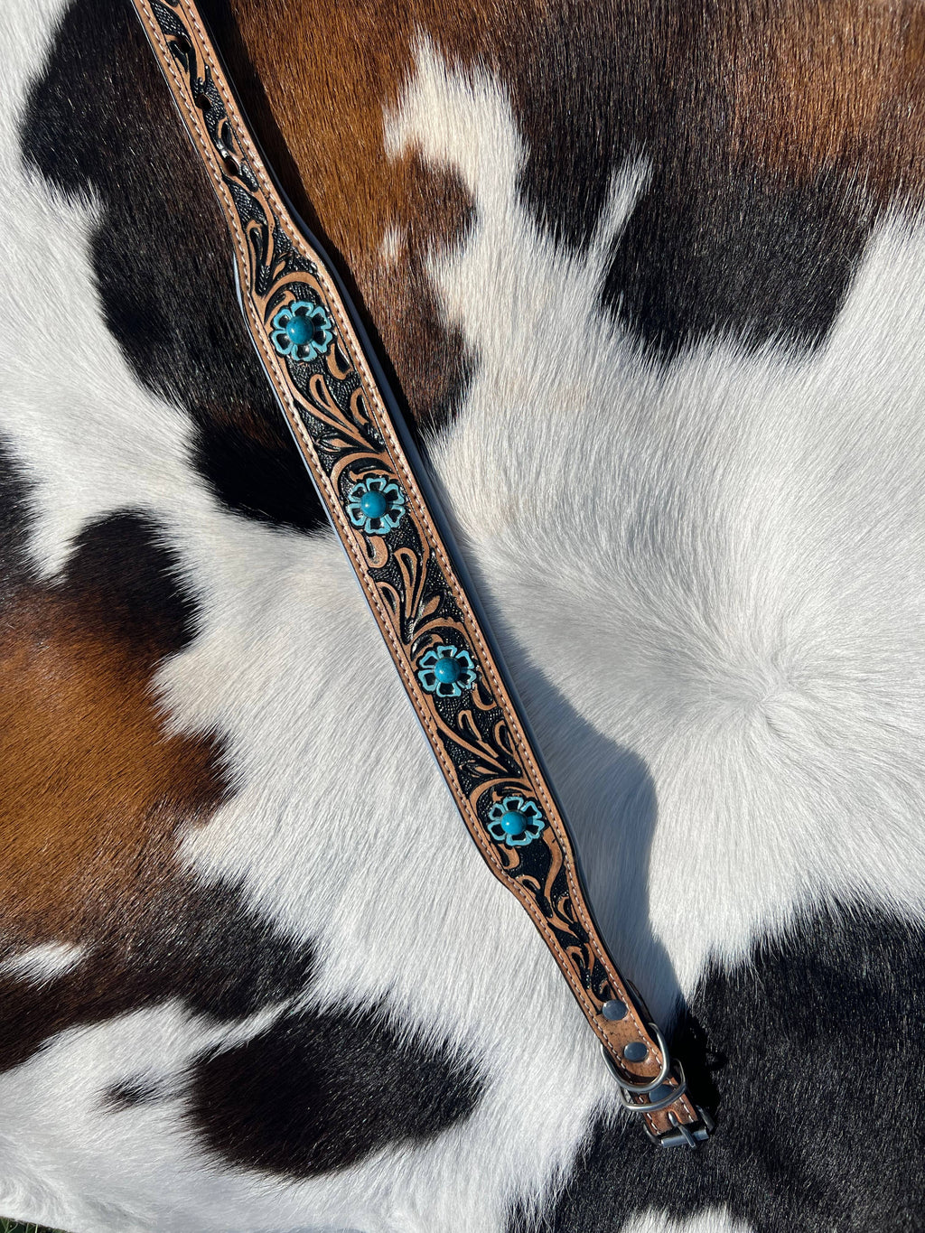 Turquoise Trail Tooled Leather Dog Collar