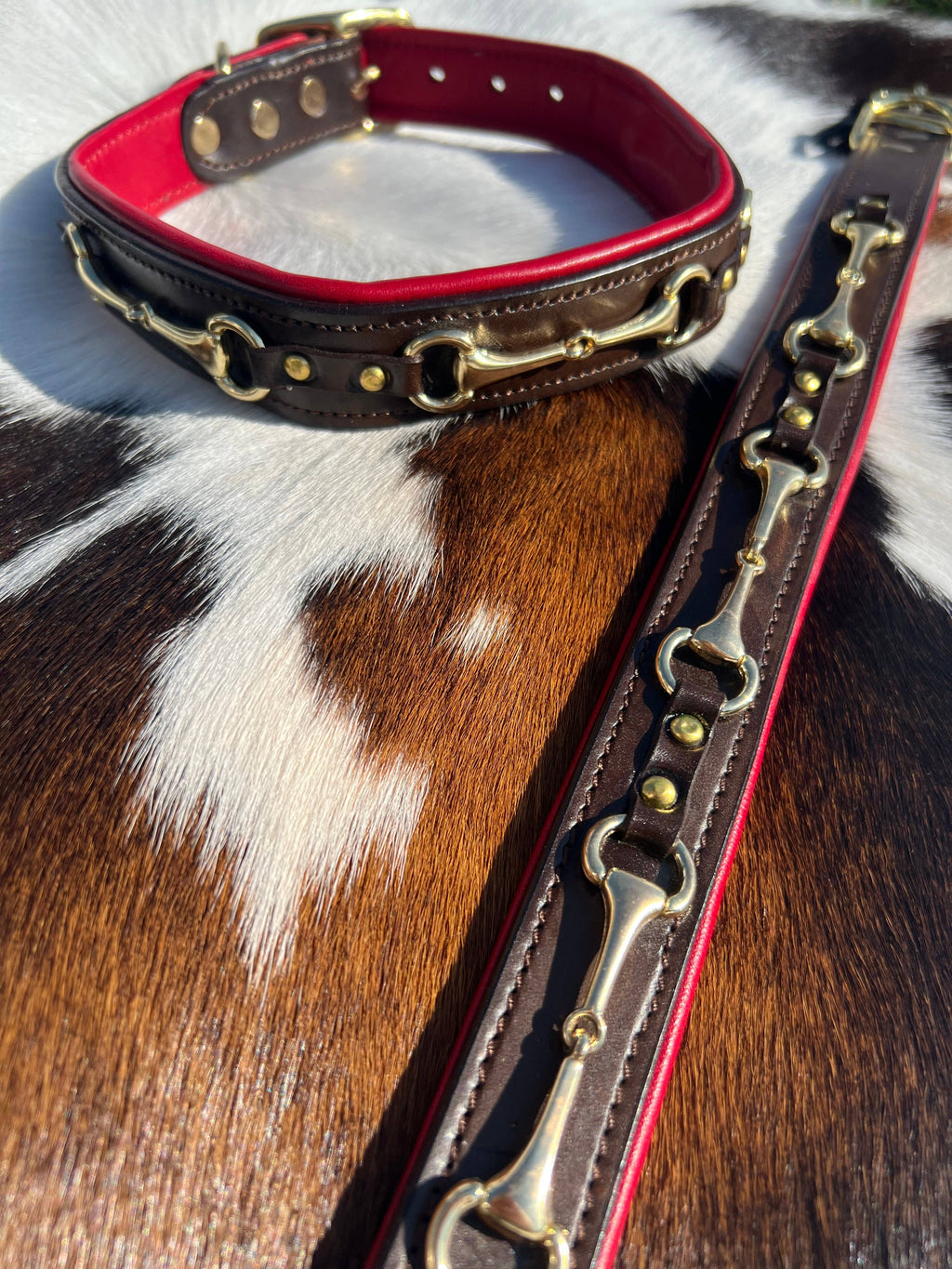 English Riding Snaffle Bit Red Padded Leather Dog Collar