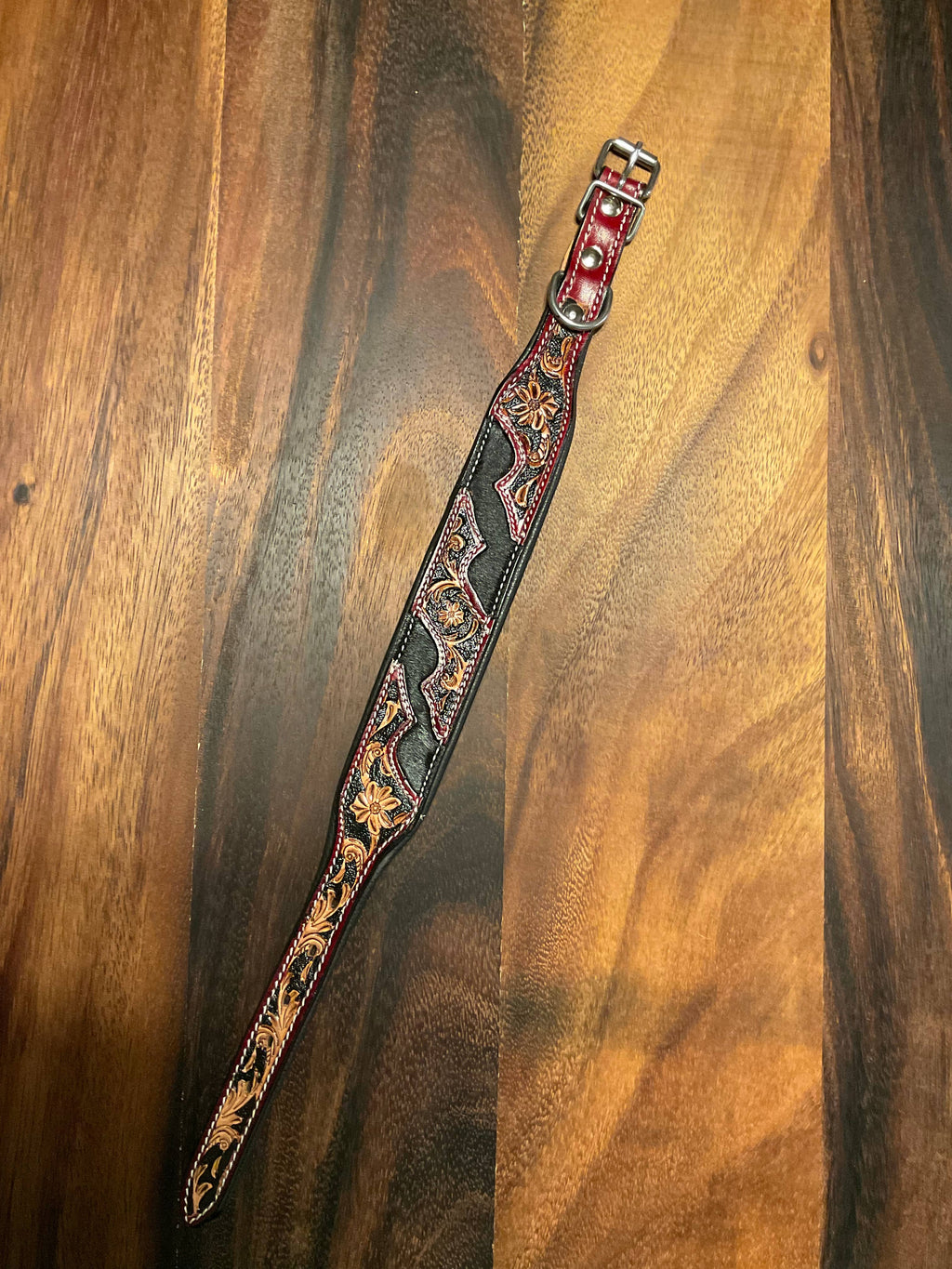 Western Saddle Inspired Leather Dog Collar - Hair On Cowhide