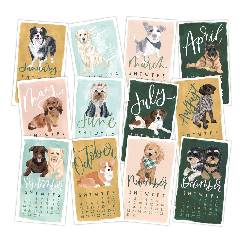 Furry Friends Dogs 2026 Mini Desk Calendar with Wooden Block