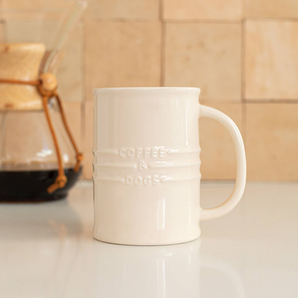 COFFEE & DOGS IVORY CERAMIC MUG