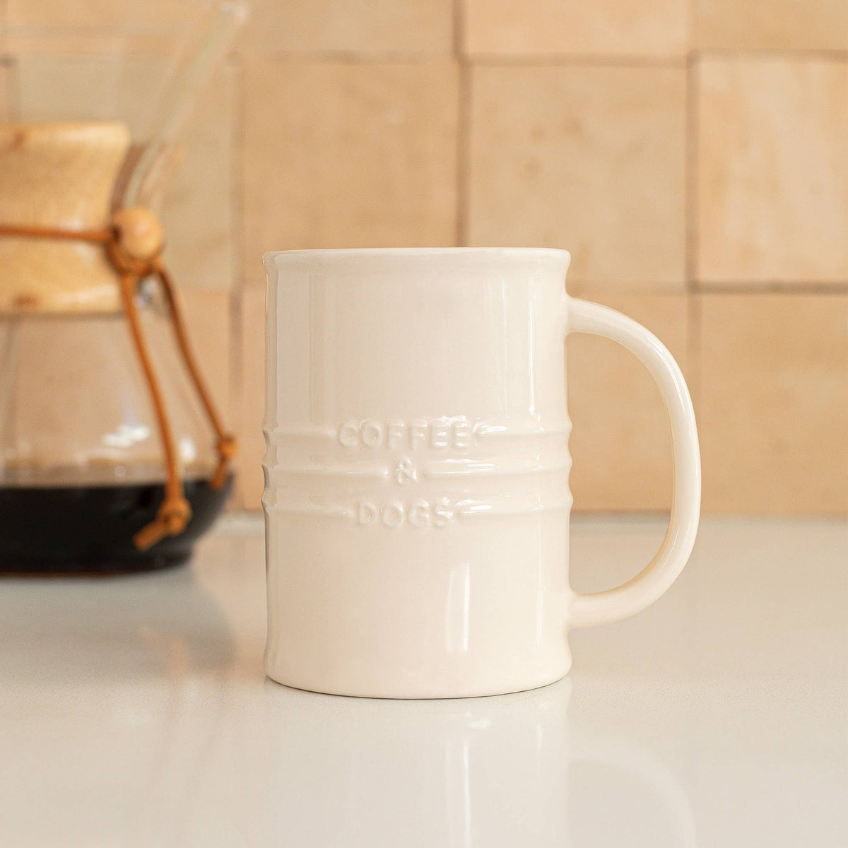 COFFEE & DOGS IVORY CERAMIC MUG