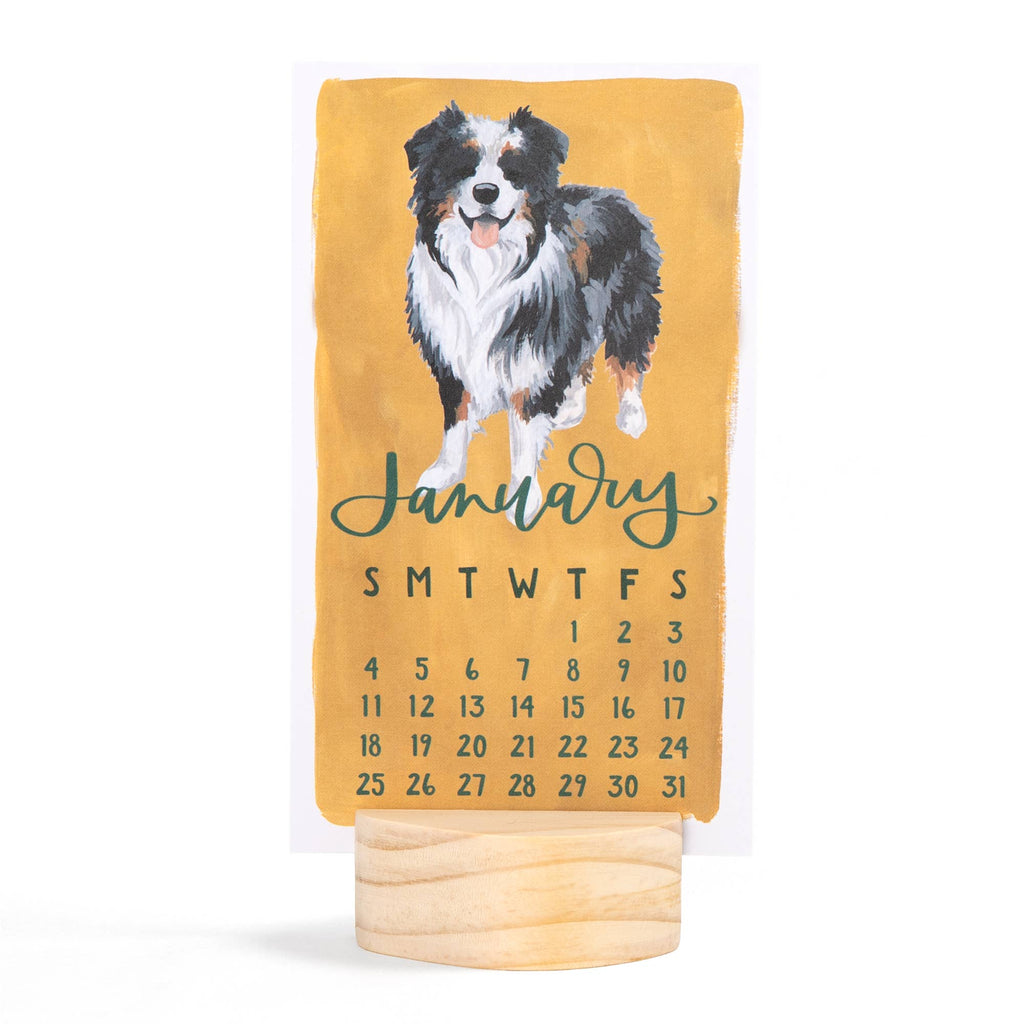 Furry Friends Dogs 2026 Mini Desk Calendar with Wooden Block