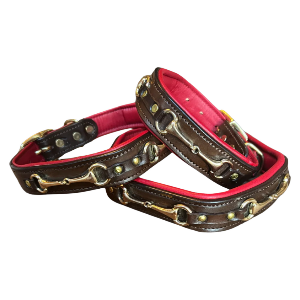 English Riding Snaffle Bit Red Padded Leather Dog Collar