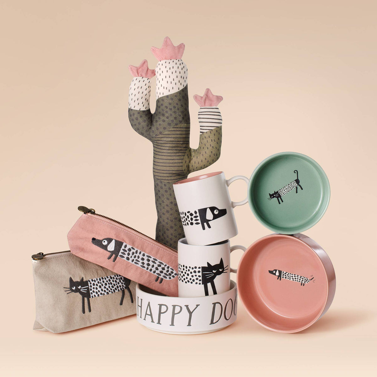 HAPPY DOG MEDIUM MINIMAL STONEWARE PET BOWL