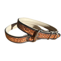 Tooled Leather Western Leather Padded Dog Collar White