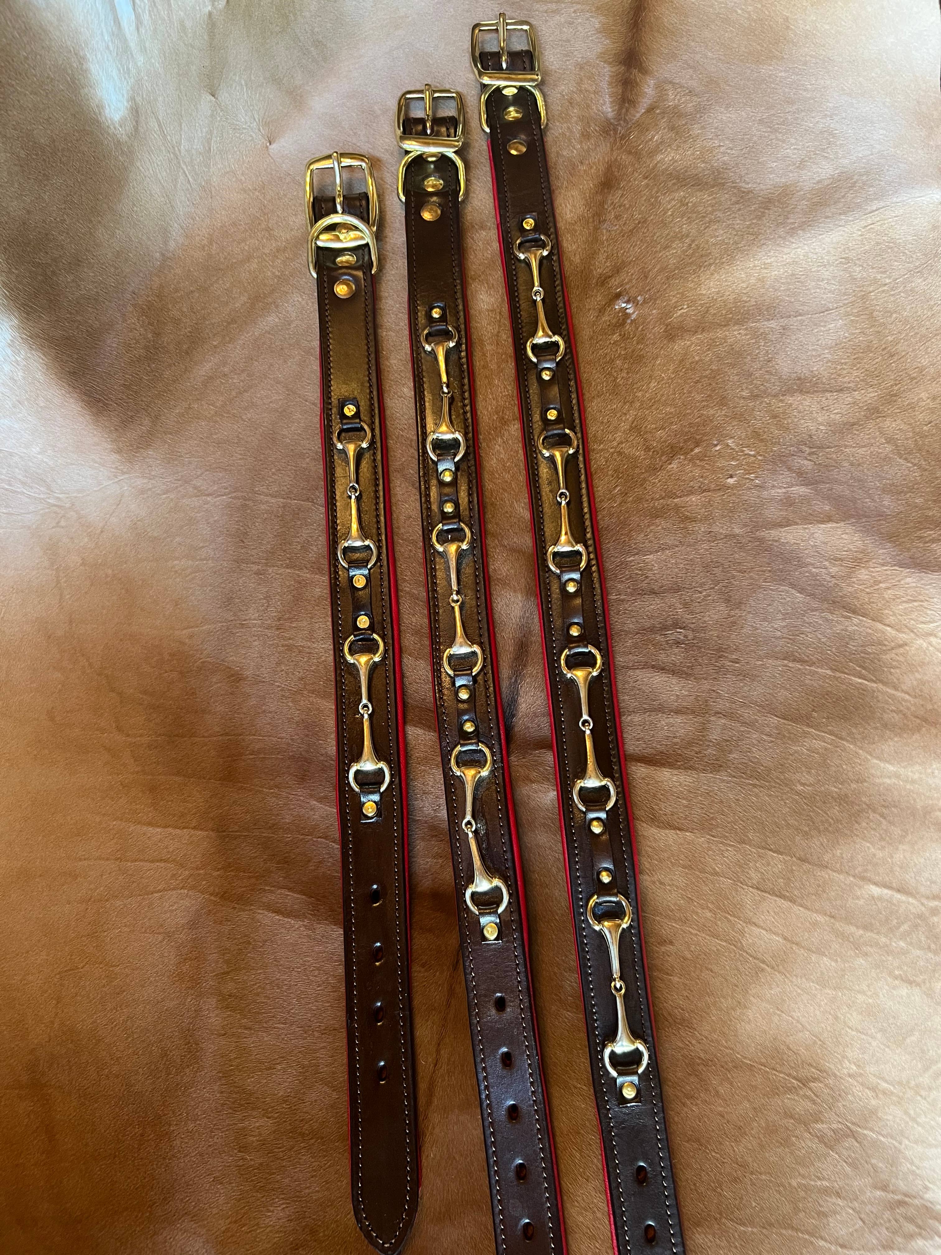 English Riding Snaffle Bit Red Padded Leather Dog Collar