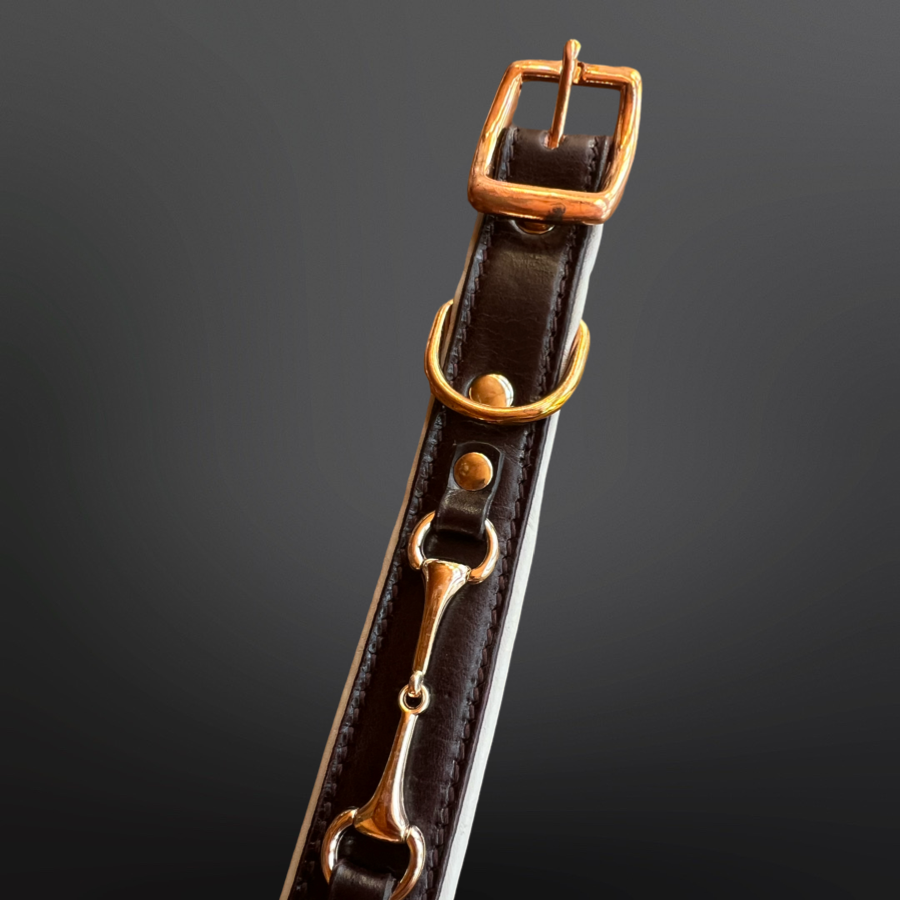 Snaffle Bit White Padded Leather Dog Collar