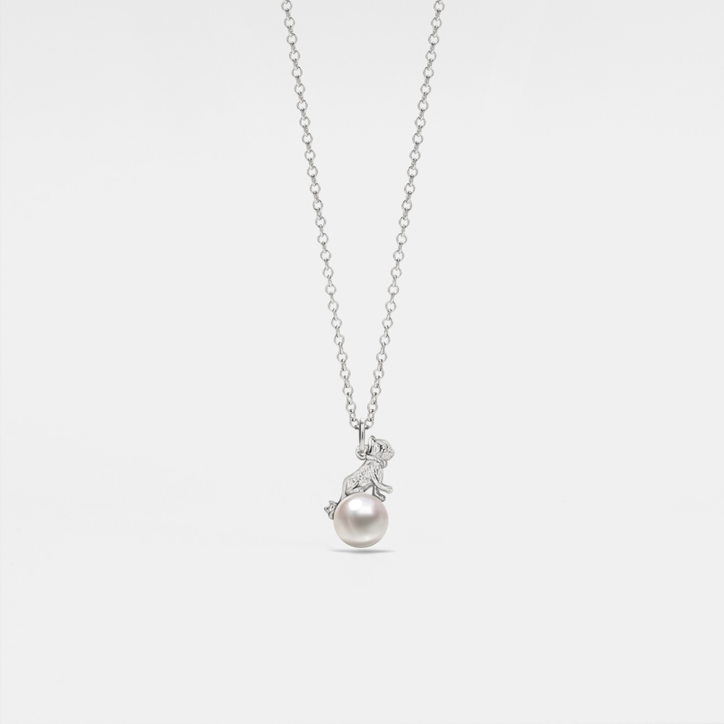 Cute Gold Cat Pearl Charm Necklace in 925 Sterling Silver