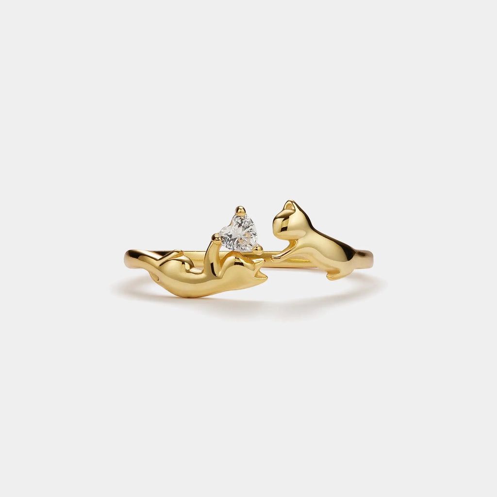 Dainty Cat Heart Ring