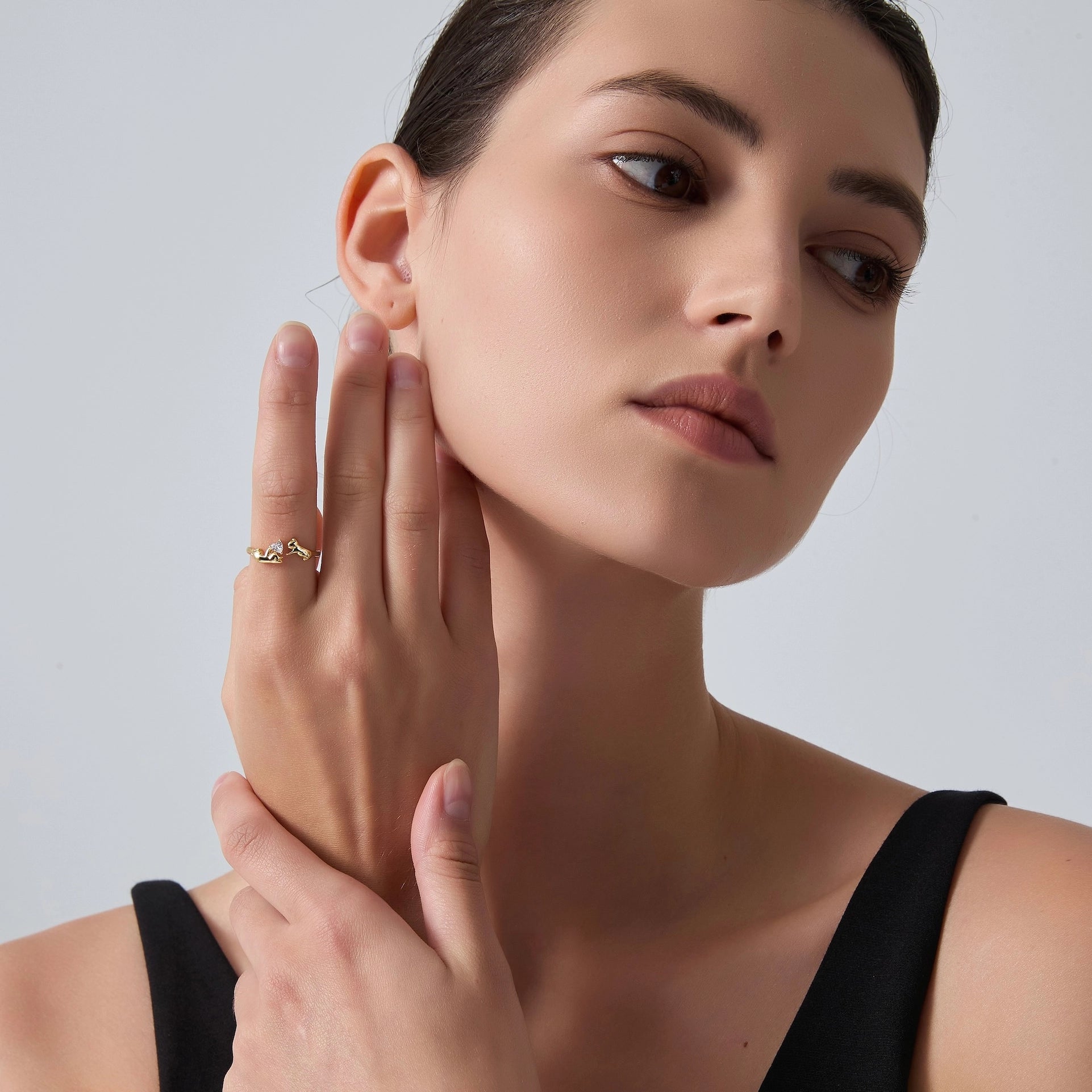 Dainty Cat Heart Ring