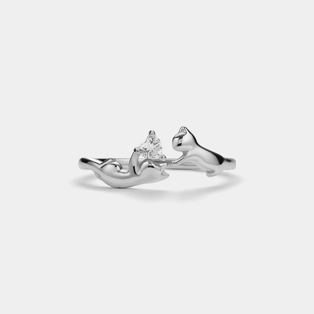 Dainty Cat Heart Ring