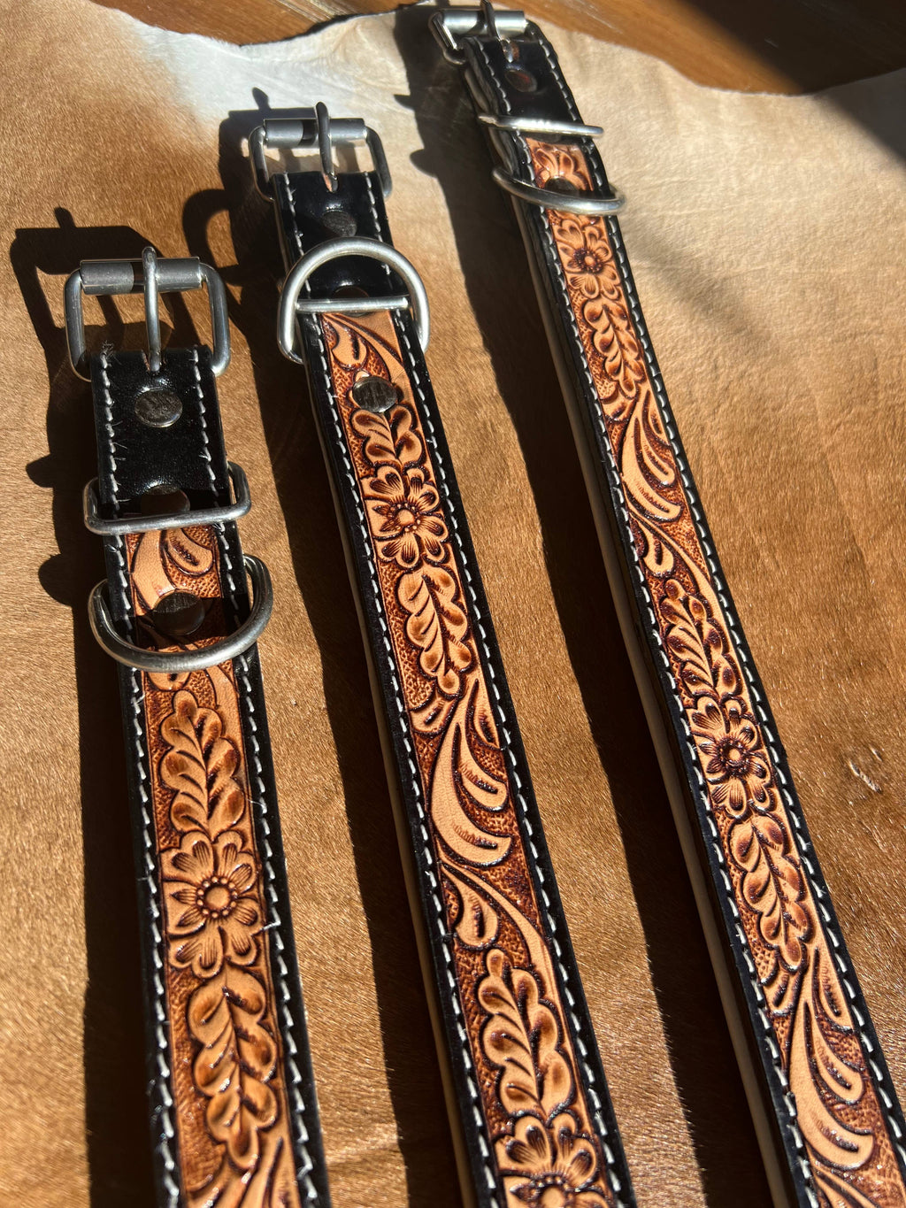 Tooled Leather Western Leather Padded Dog Collar White