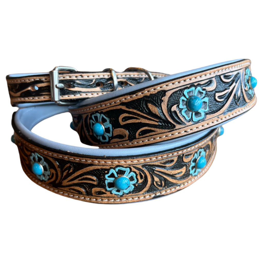 Turquoise Trail Tooled Leather Dog Collar